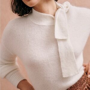 Sezane Zaria Off White Sweater with Bow Detail - Small